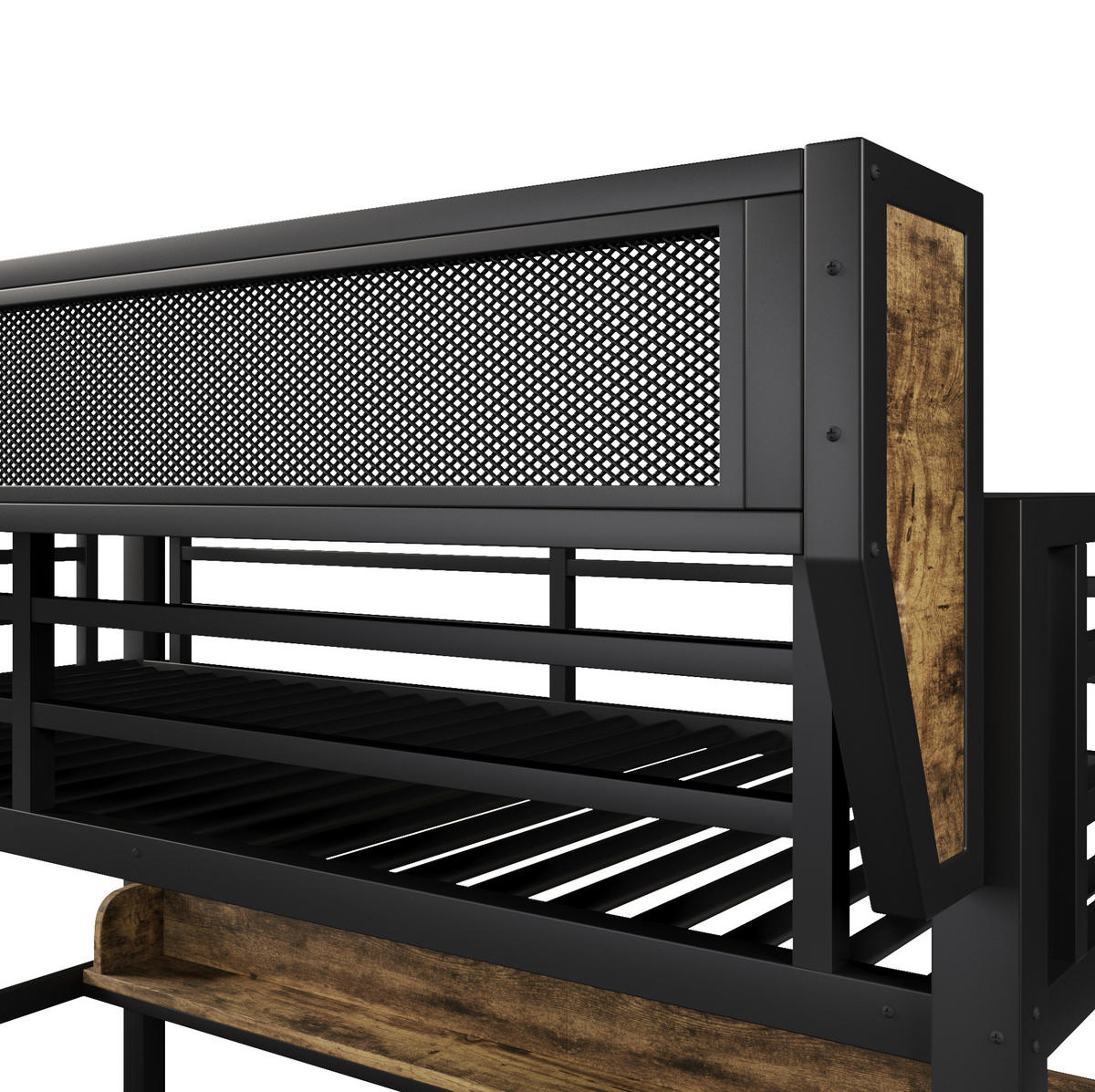 ETAGENBETT 90/200 cm aus Metall und MDF mit LED-Licht und Stauraum Schwarz - Schwarz, Holzwerkstoff (90/200cm) - Modenvie