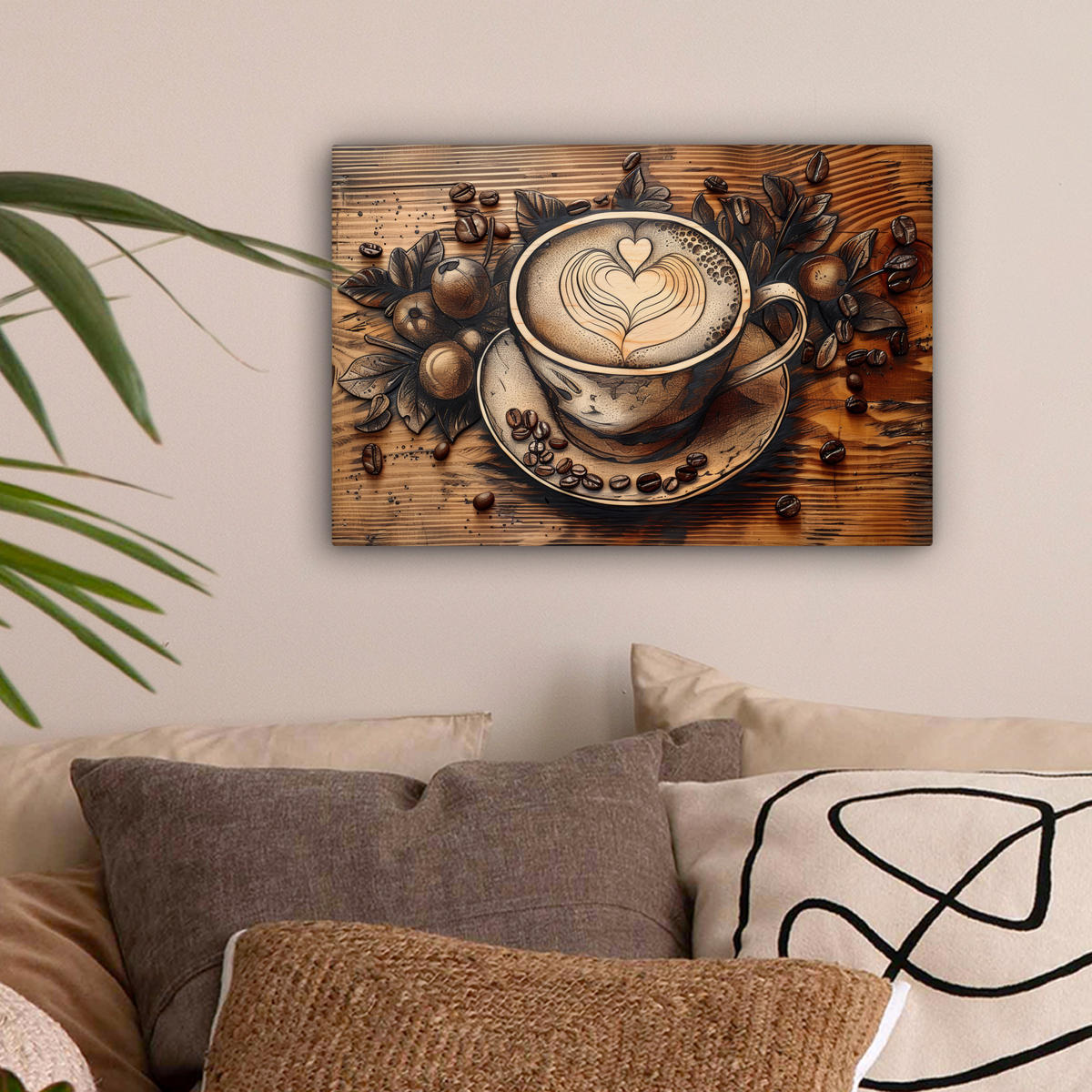 LEINWANDBILD Kaffee - Vintage - Braun - Tasse - Holz 30x20 cm - Braun, Textil (30/20cm) - MuchoWow