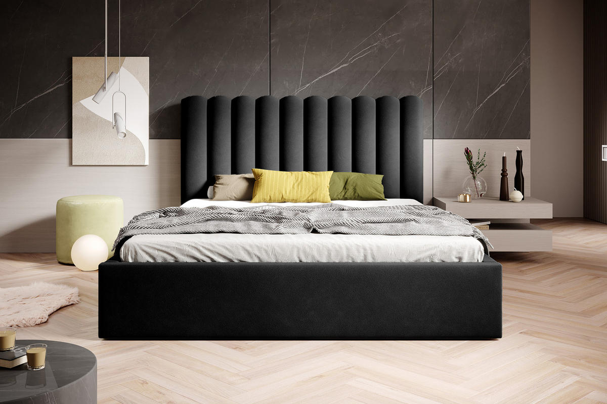 POLSTERBETT mit Kopfstütze Sothel 200x200 cm, Schwarz - Schwarz, Textil (200/200cm) - Meblito
