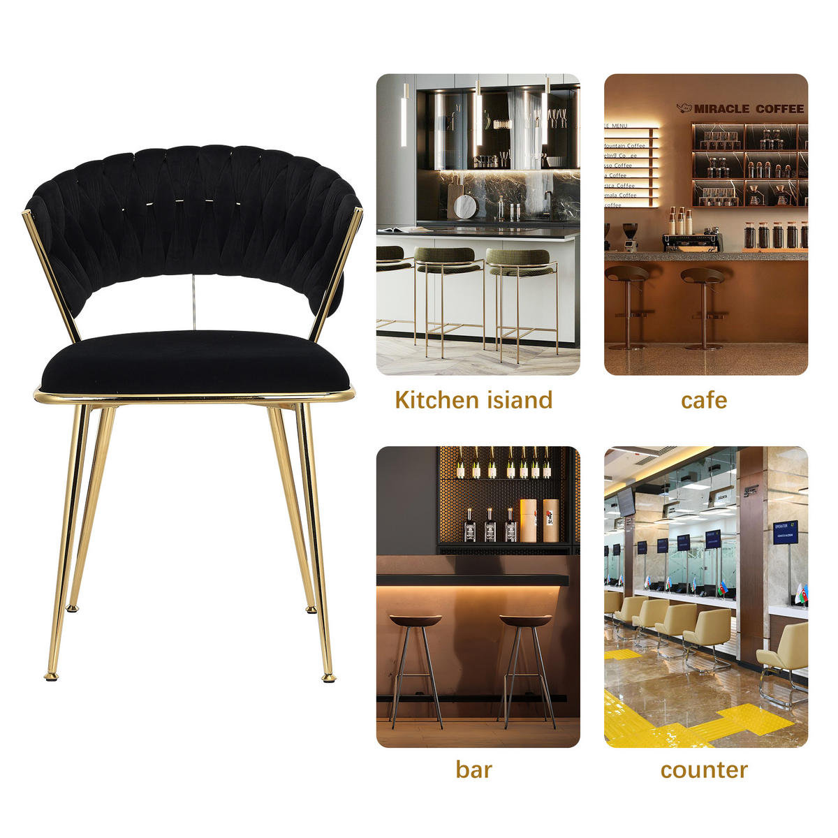 ESSZIMMERSTUHL 2er Set aus Samt, Schwarz - Schwarz, Metall (43.5/75/43.5cm)