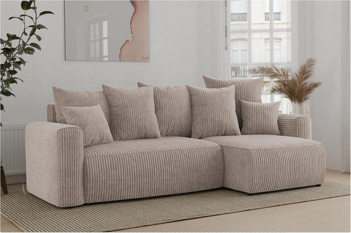 ECKSOFA DAVE L - Beige/Schwarz, Holzwerkstoff (238/87cm) - Meblini