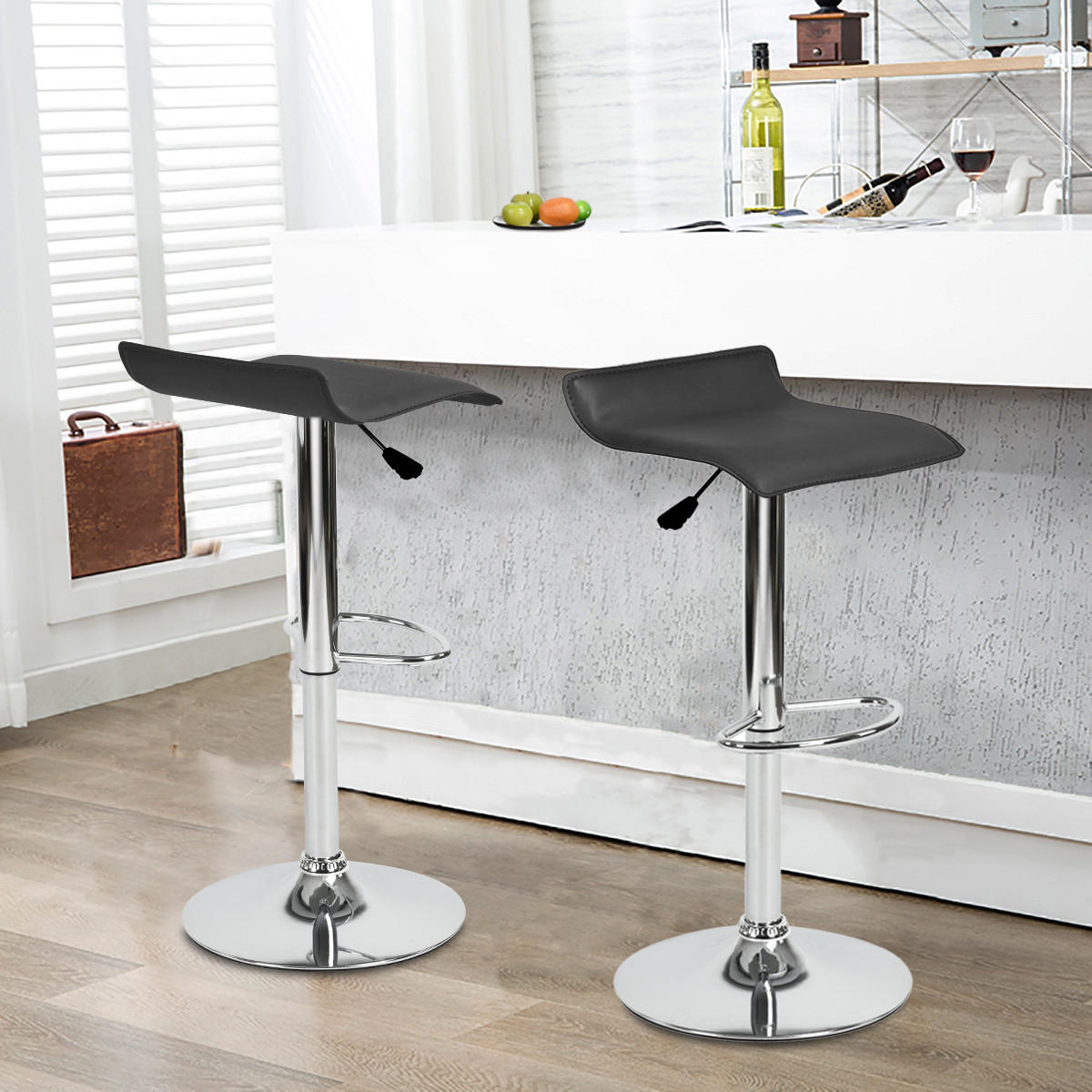 BARHOCKER 2er-Set Metallfüße, schwarz 65-86cm - Chromfarben/Schwarz, Metall (39/86/42cm) - Urban Meuble
