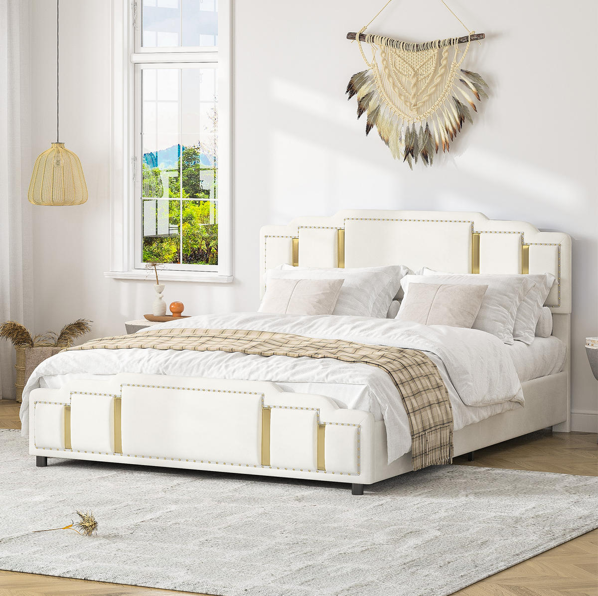 POLSTERBETT 140x200 cm in Beige mit LED-Beleuchtung und hydraulischem Bettkasten - Beige, Textil (140/200cm) - IVMEU
