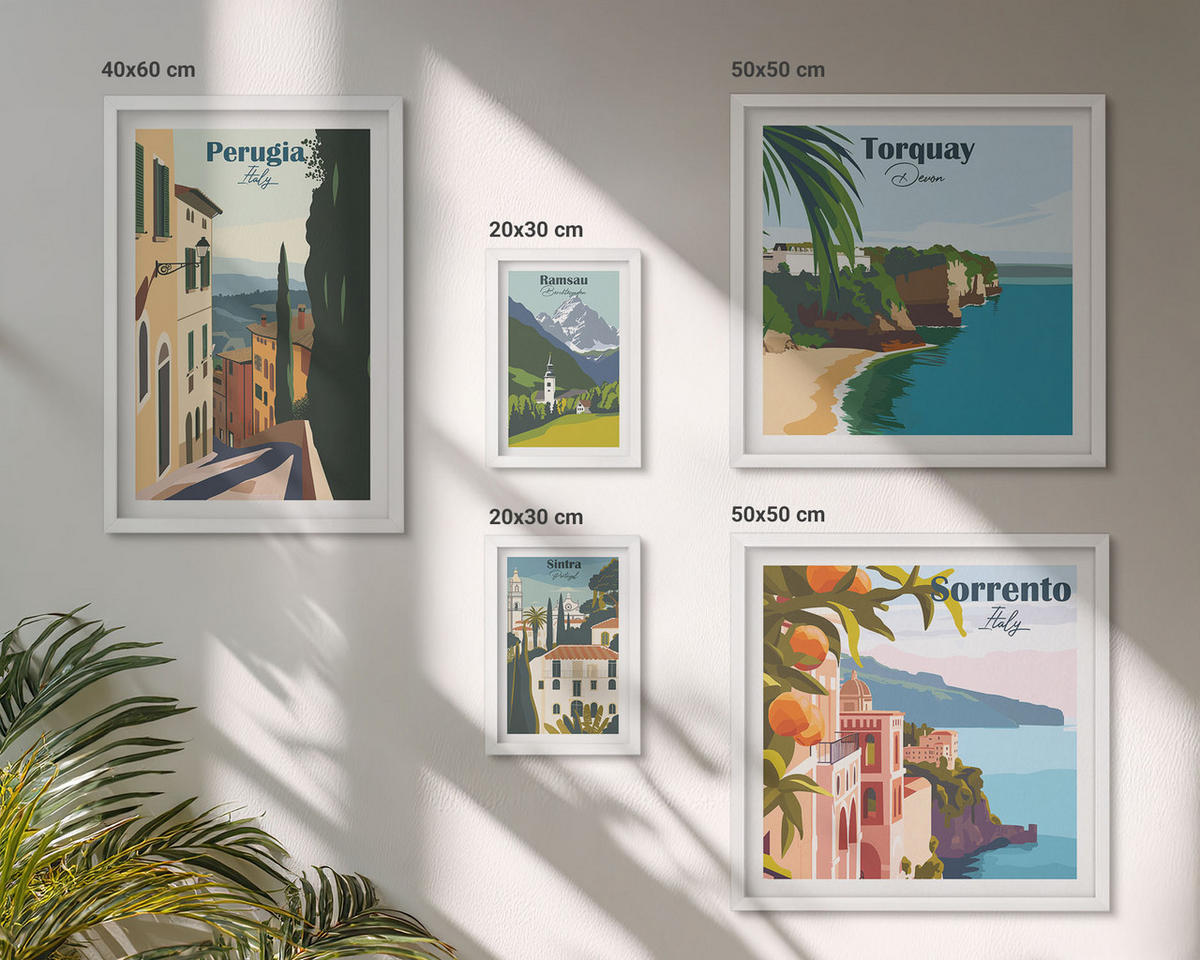BILDER SET 5er Set - 50x50 cm & 20x30 cm & 40x60 cm Weißer Rahmen - Ansichten europäischer Häfen - Weiß, Kunststoff (40/60cm) - TULUP