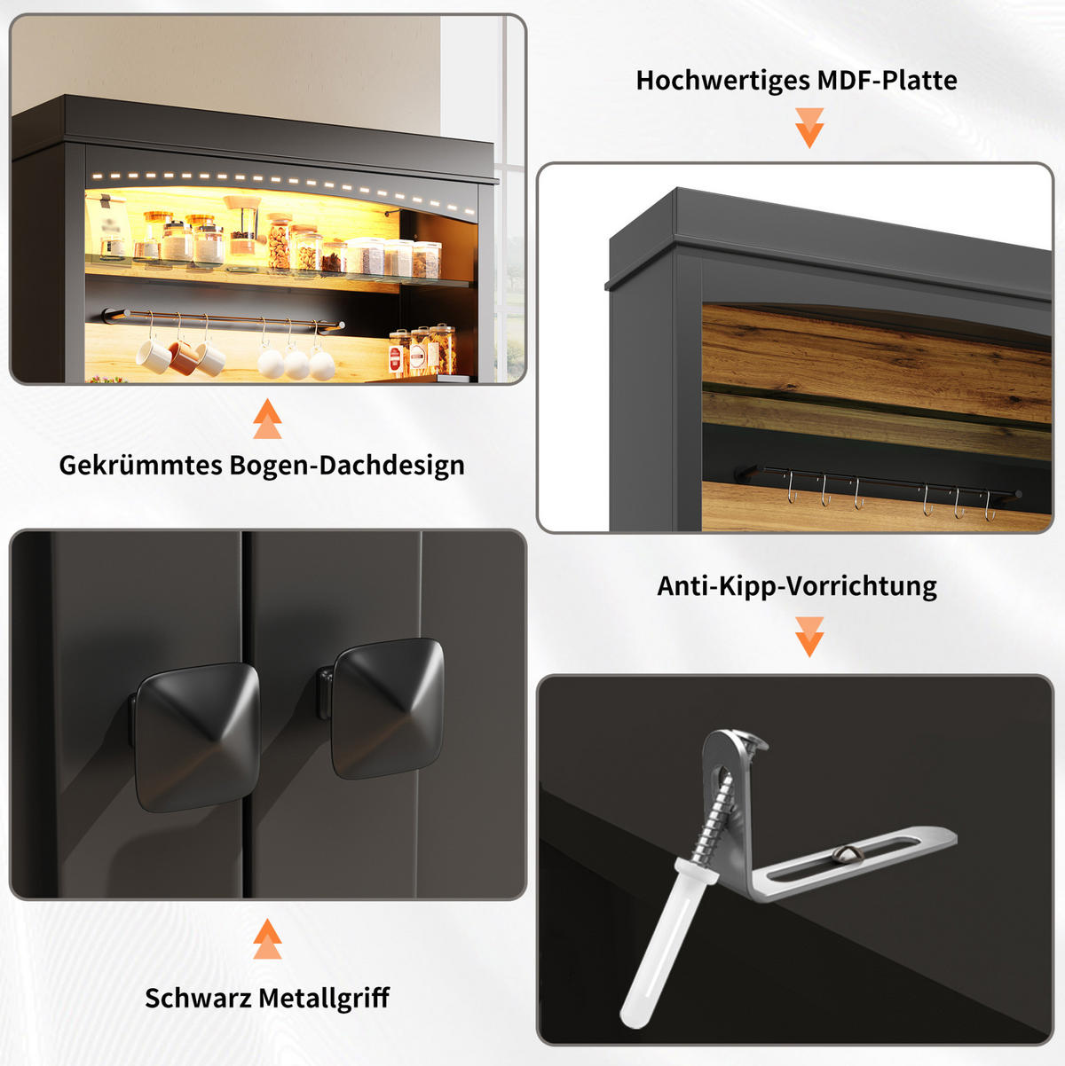 KÜCHENSCHRANK mit LED 107x43x184 cm MDF Metall Schwarz - Schwarz, Metall (43/184/107cm) - Meubliv