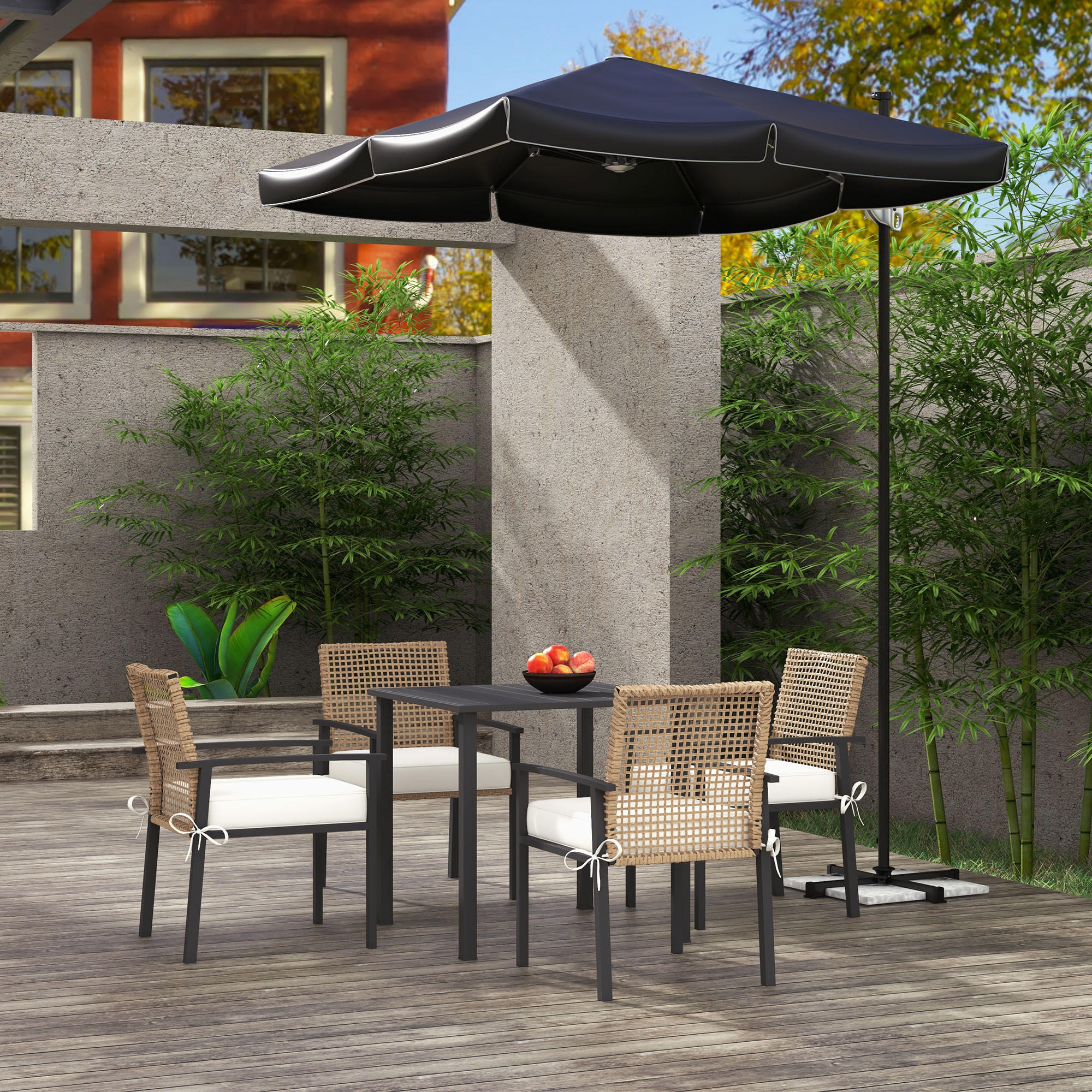 GARTENMÖBEL Set, PE-Rattan Natur+Schwarz - Schwarz/Naturfarben, Kunststoff - Outsunny
