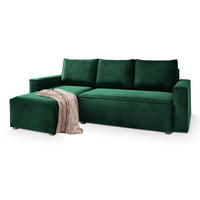 ROHOVÁ SEDAČKA SILES tmavě zelená - šedá/tmavě zelená, dřevo/textil (230/140cm) - MASSENO