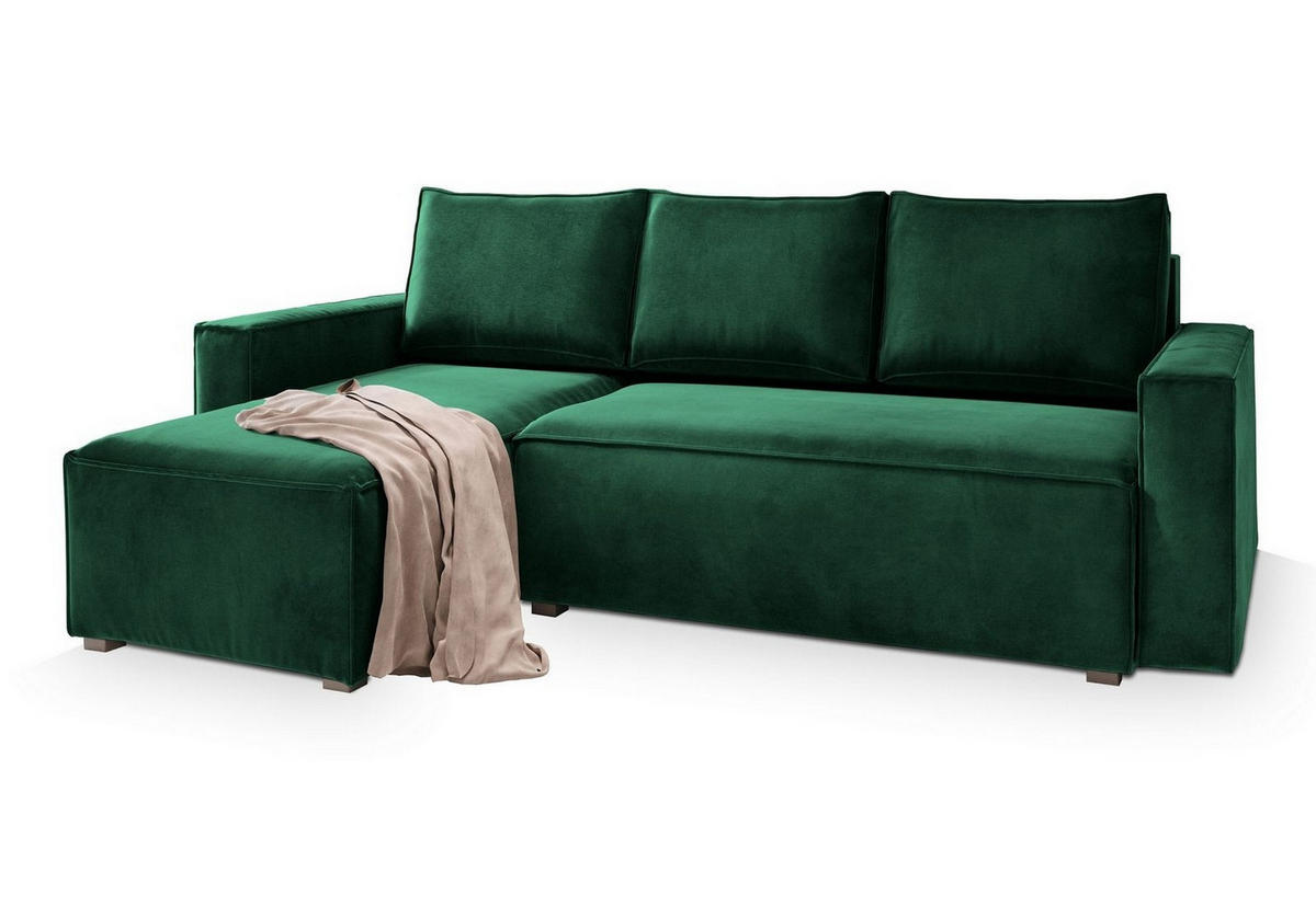 ROHOVÁ SEDAČKA SILES tmavě zelená - šedá/tmavě zelená, dřevo/textil (230/140cm) - MASSENO