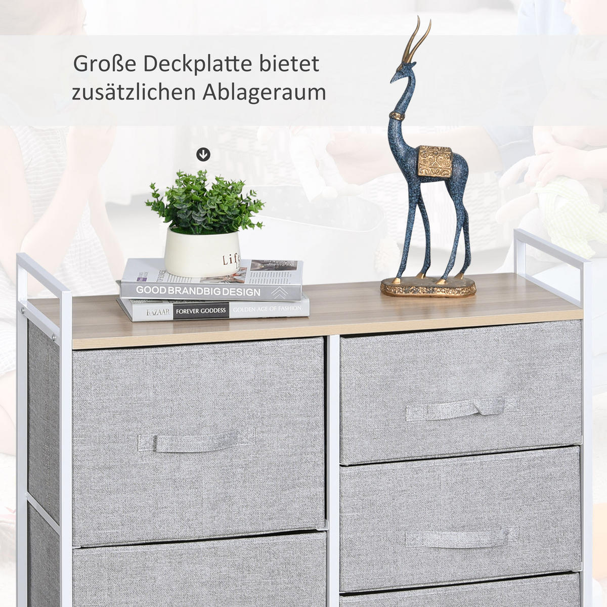 SCHUBLADENSCHRANK, Stoff+ Holz, Grau - Grau, Holzwerkstoff (29/77/83cm) - HOMCOM