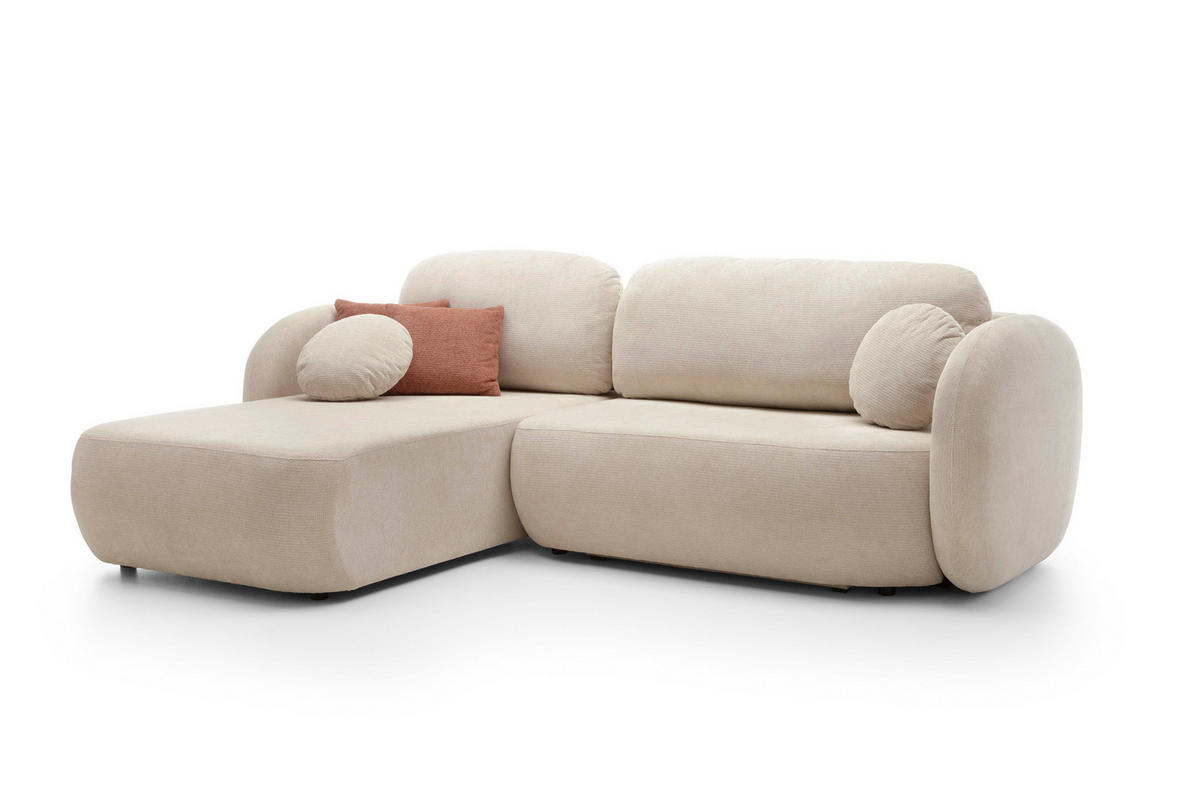 ECKSOFA OLIO L-Form Schlaffunktion mit Bettkasten, lose Rückenkissen, freistehend, LINKS 174x248 cm Beige - Beige, Holz/Textil (174/248cm) - DomoHome