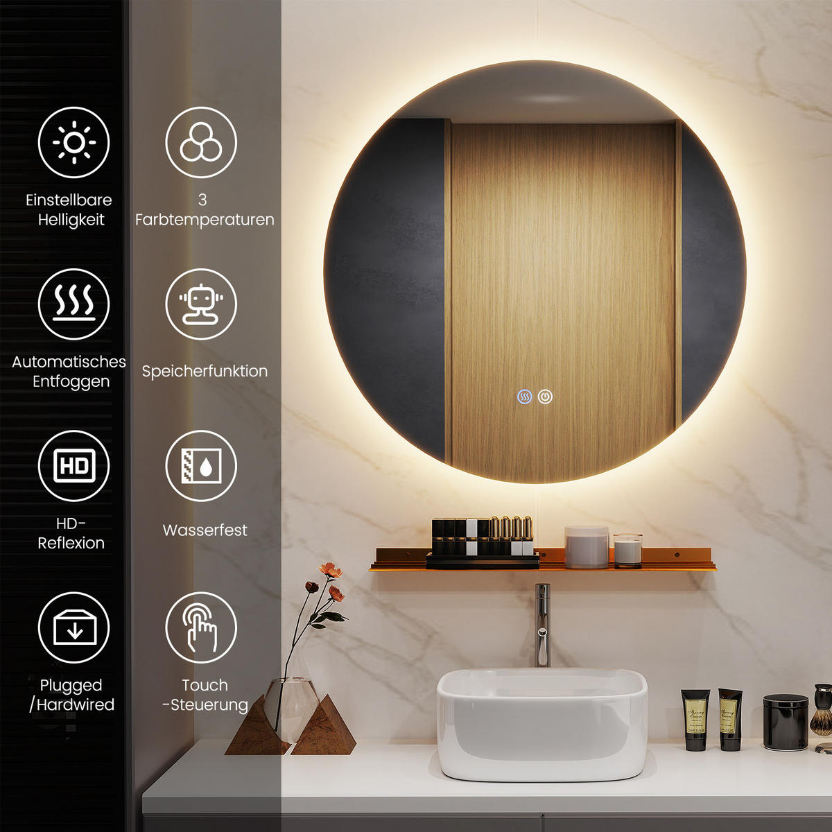 BADEZIMMERSPIEGEL Silber - Silberfarben, Glas (60/3/60cm) - COSTWAY