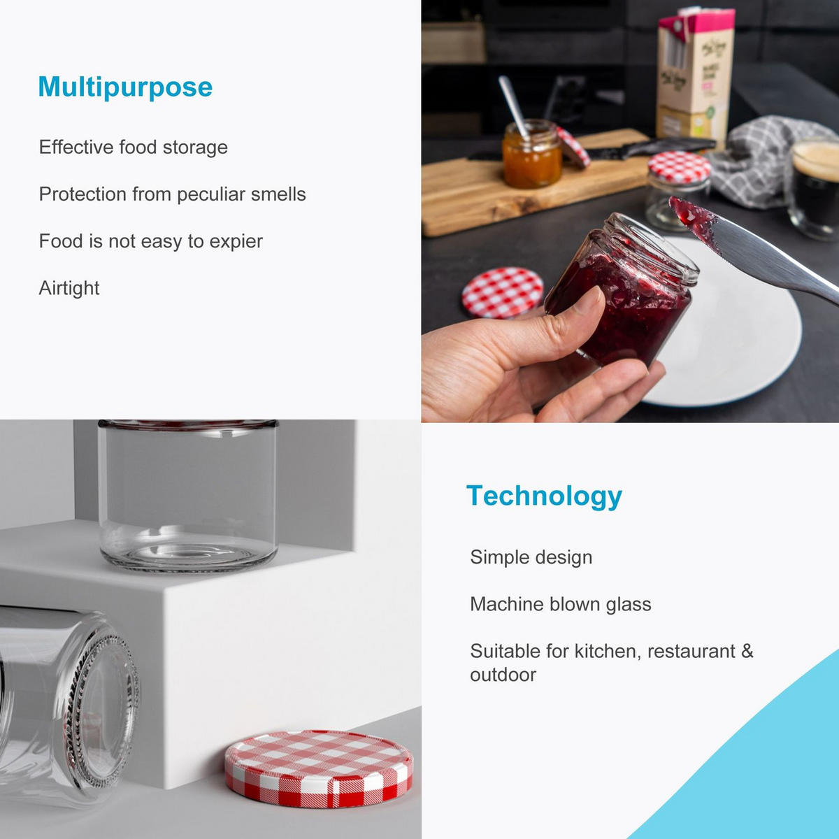 EINMACHGLÄSER mit Deckel (25 Stück) - Transparent, Glas (0.15L) - Intirilife