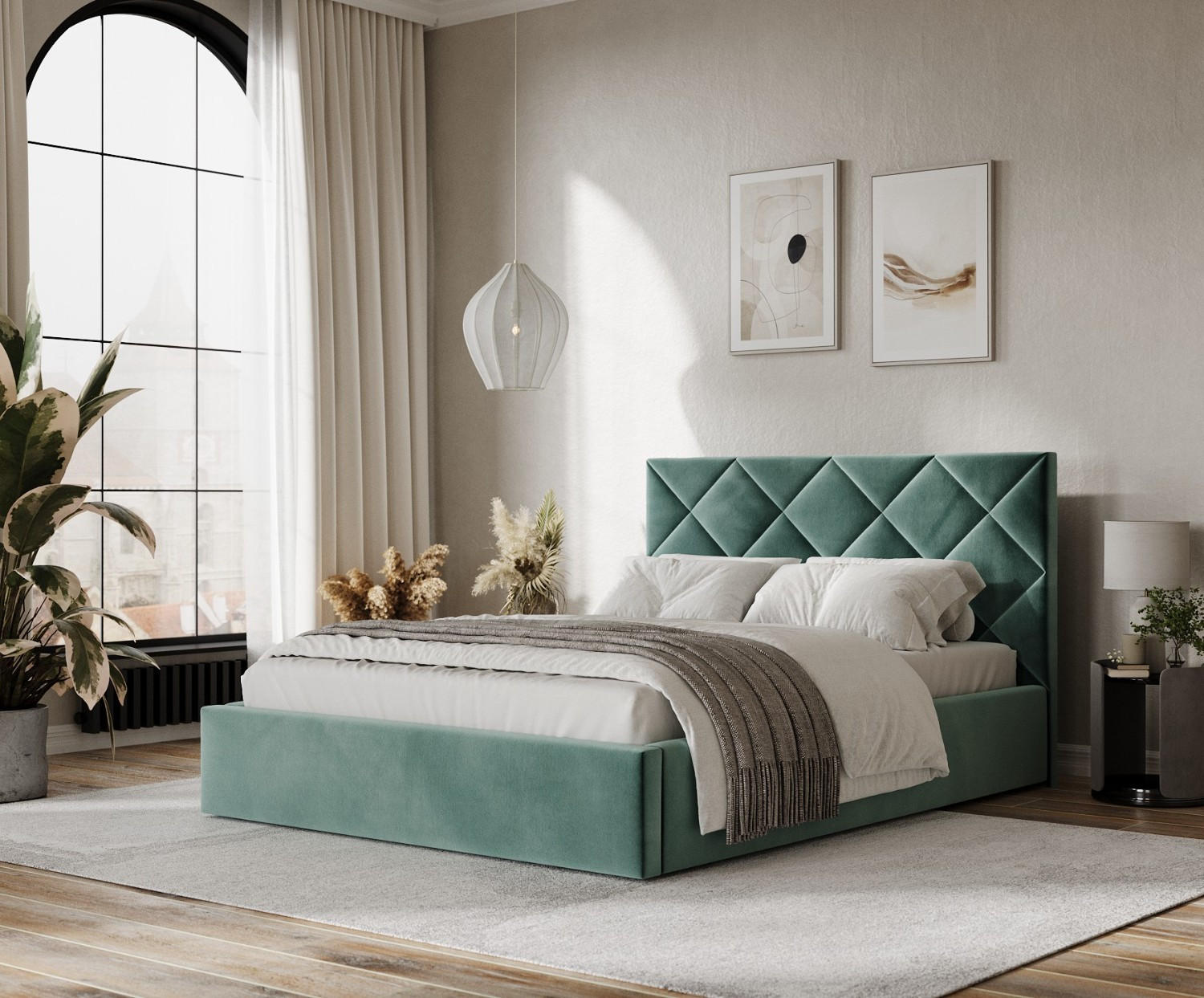 Thumbnail - AltaBeds Polsterbett, Türkis, Textil, Buche, Kiefer, 180x200 cm, Oeko-Tex® Standard 100, Handmade in Europe, Schlafzimme...