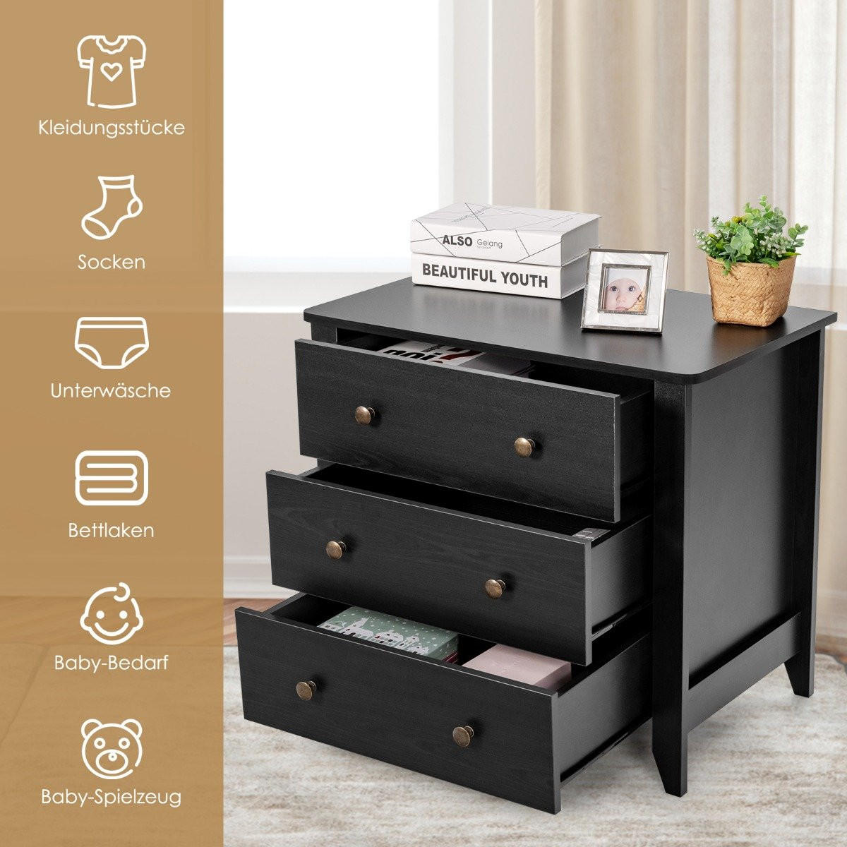 NACHTTISCH Schwarz Holzwerkstoff 71/46/66 cm - Schwarz, Holzwerkstoff (71/66/46cm) - Gemütlich Home