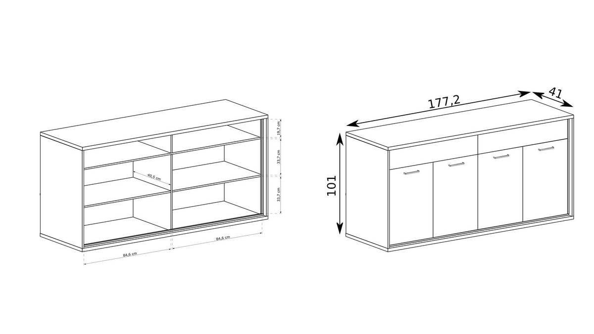 KOMMODE SYNDRA 177,2/101/41cm mit Schubladen 4 Türen Eichefarben - Eichefarben, Holzwerkstoff (177.2/101/41cm) - MASSENO