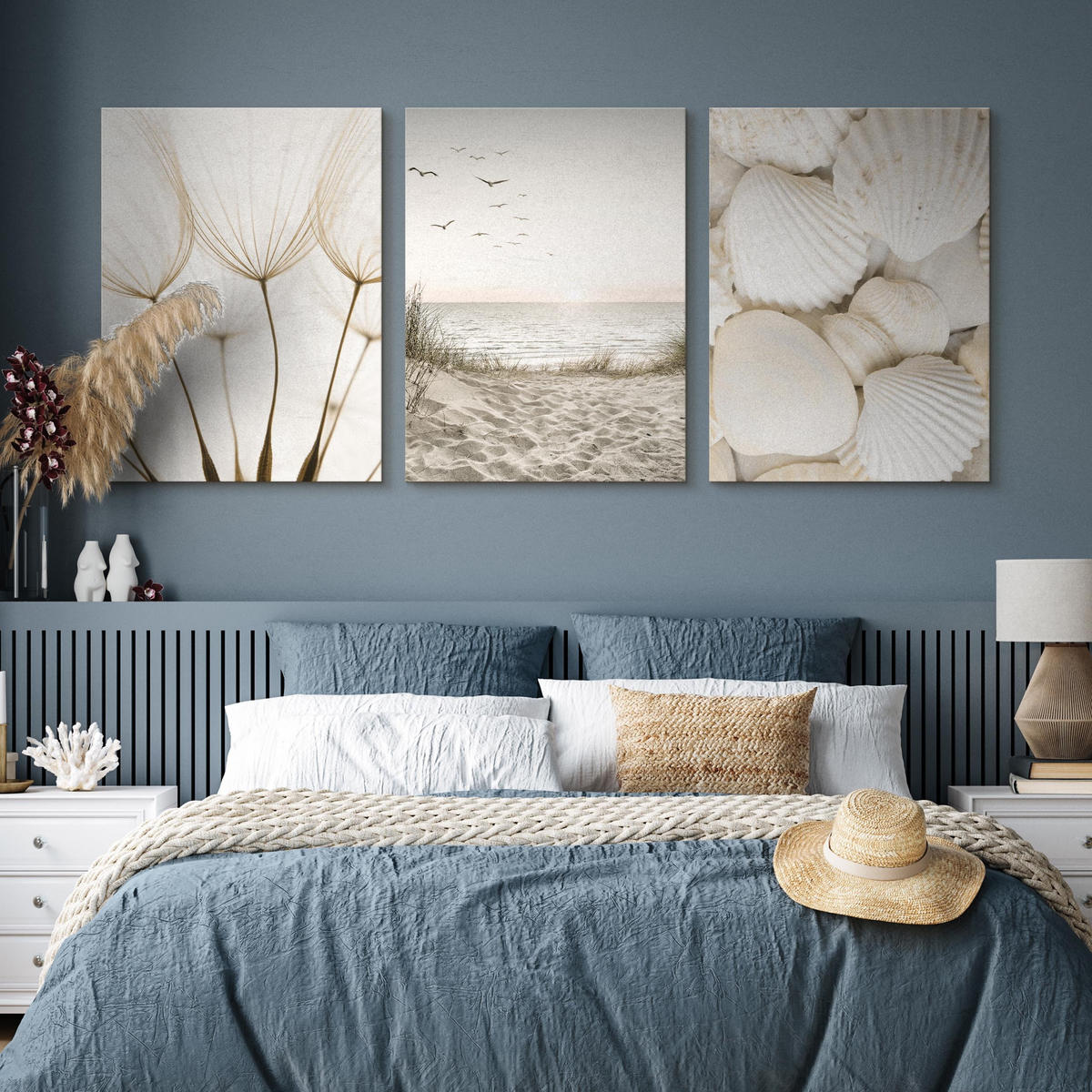 LEINWANDBILDER 3-er Set Strand Muscheln - Beige/Braun, Textil (90/40cm) - Muralo