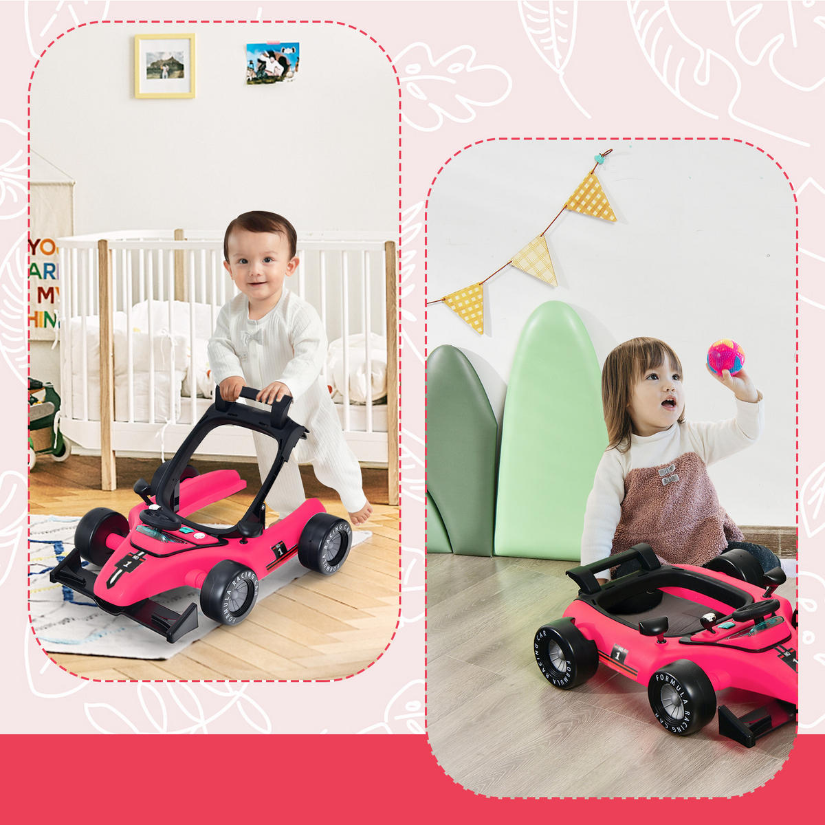 LAUFLERNWAGEN Pink - Pink, Kunststoff (64/56/73cm) - COSTWAY