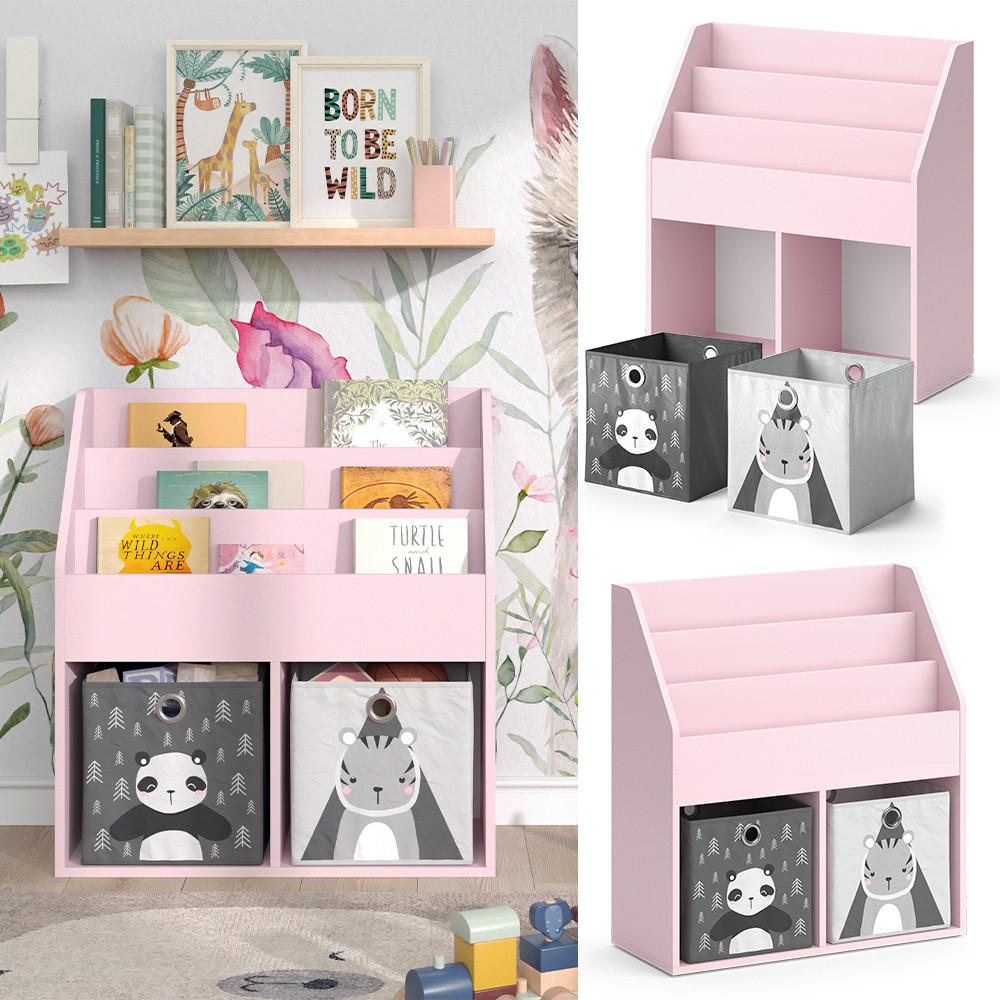 KINDERREGAL Luigi Rosa 72 x 79 cm mit 2 Faltboxen (Panda, Tiger) - Pink, Holzwerkstoff (72/79/30.7cm) - Vicco