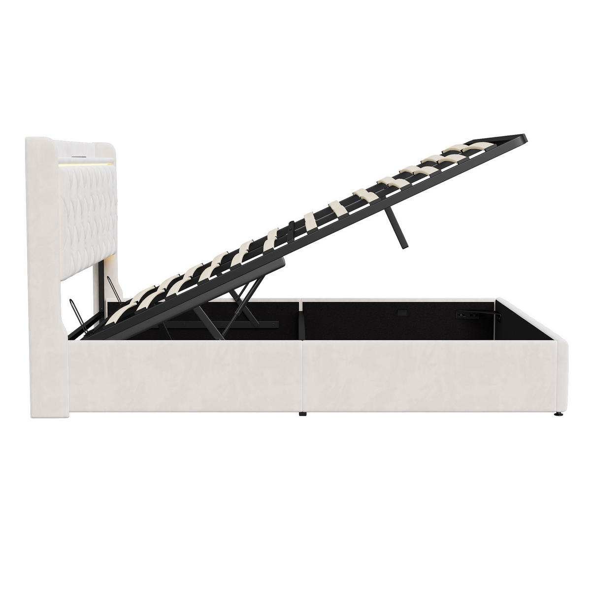 POLSTERBETT 140/200 cm, mit LED-Beleuchtung, hydraulischem Stauraum, USB, Beige - Beige, Holzwerkstoff (140/200cm) - Brevoria