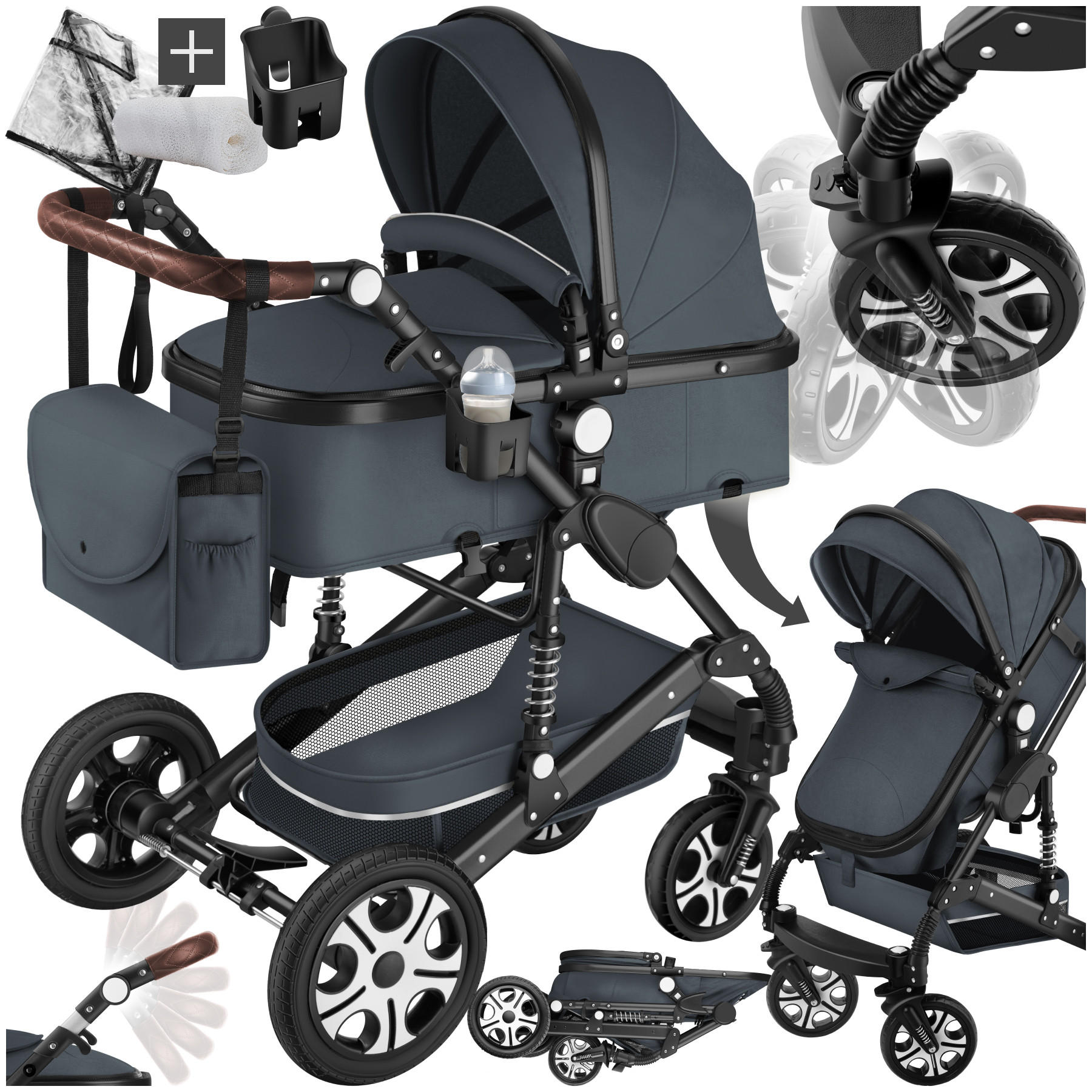 KOMBI-KINDERWAGEN Mats,für 0 bis 36 Monate geeignet, Belastbarkeit 15 kg,anthrazit - Anthrazit, Kunststoff (100/63/120cm) - tectake