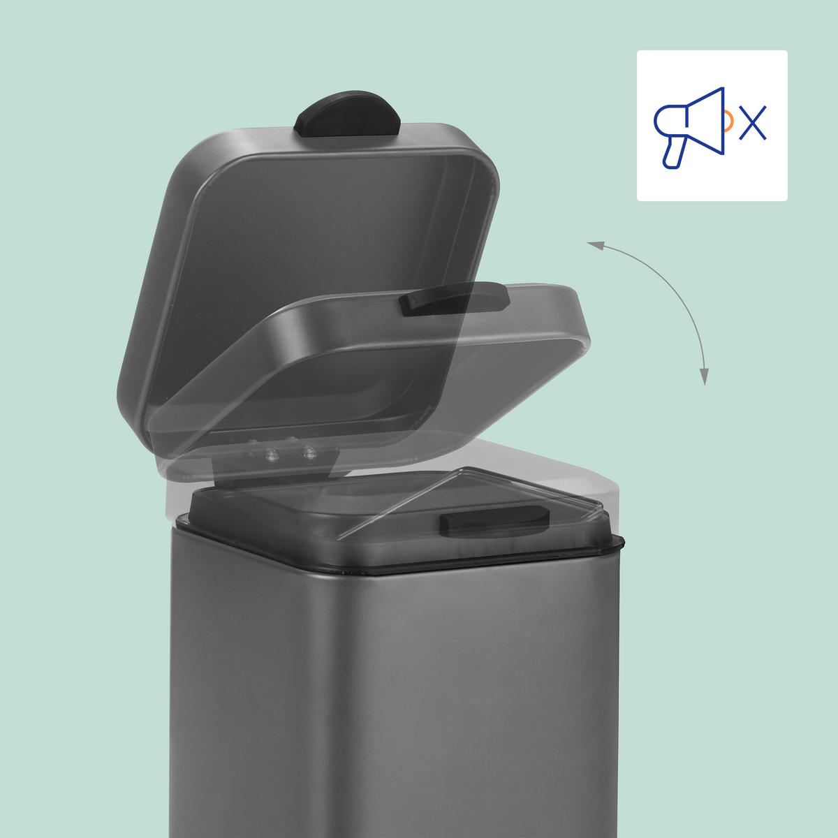 KOSMETIKEIMER Grau Wandmontage 3 l Softclose - Grau, Kunststoff/Metall (16/24/22cm) - Relaxdays