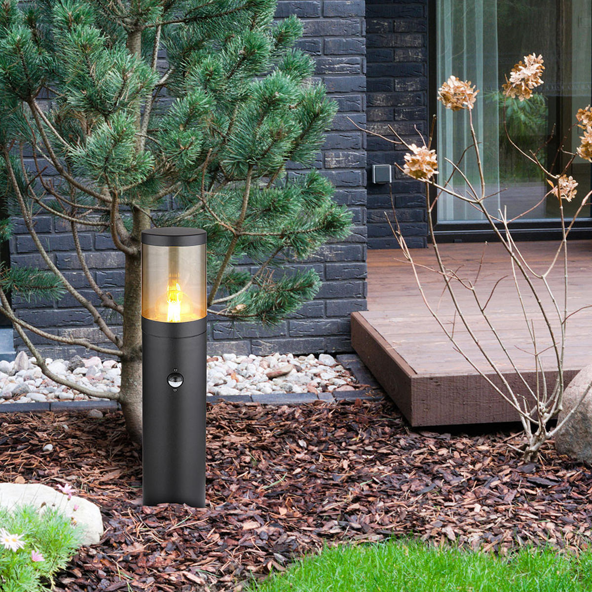 LED WEGELEUCHTE XELOO Schwarz Edelstahl - Schwarz, Metall (10.2/10.2/50cm) - Globo Lighting