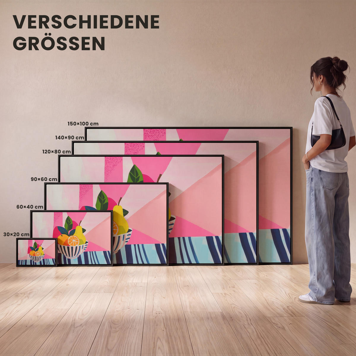 LEINWAND Bilder mit Rahmen - Obst - Abstrakter Hintergrund - Rosa - 90x60 - Pink, Textil (90/60cm) - OnlyWow
