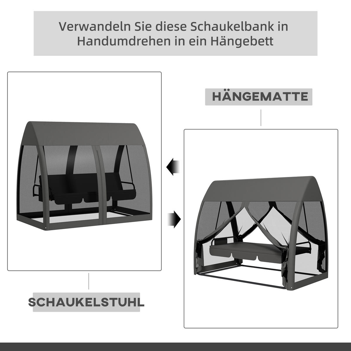 HOLLYWOODSCHAUKEL 3-Sitzer mit Liegefunktion - Grau, Metall (140/197/240cm) - Outsunny