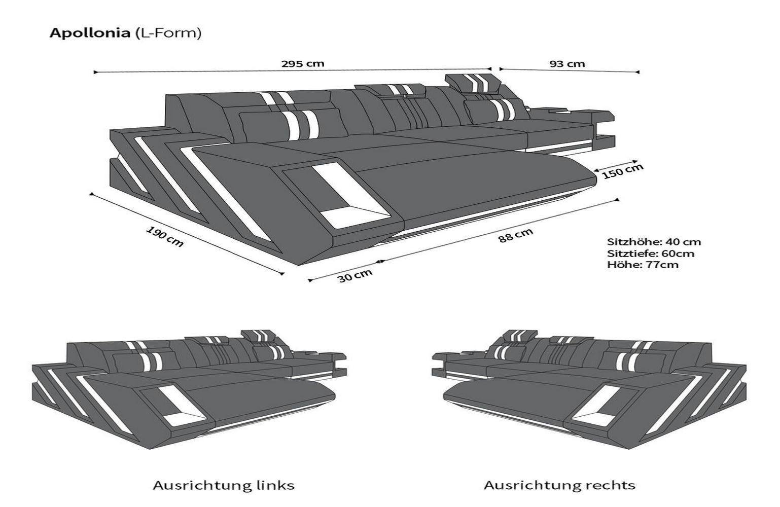 Thumbnail - Sofa Dreams Ecksofa, Rot, Leder, L-Form, Ottomane links,L-Form, 295x190 cm, Wohnzimmer, Sofas & Couches, Wohnlandschafte...