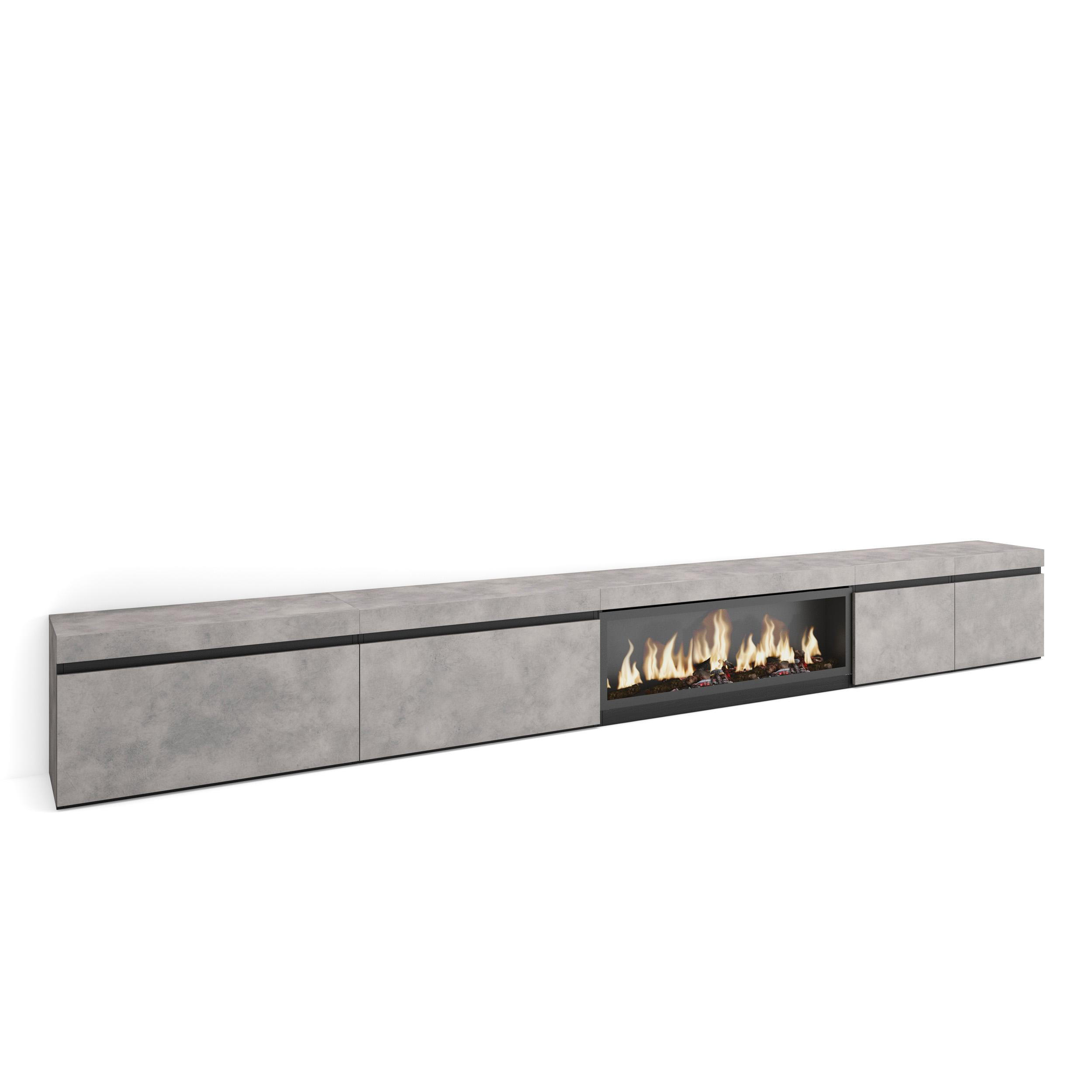 TV-SCHRANK Elektrokamin XXL, zementgrau, 368/35/45cm - Grau, Holzwerkstoff (368/45/35cm) - Skraut Home