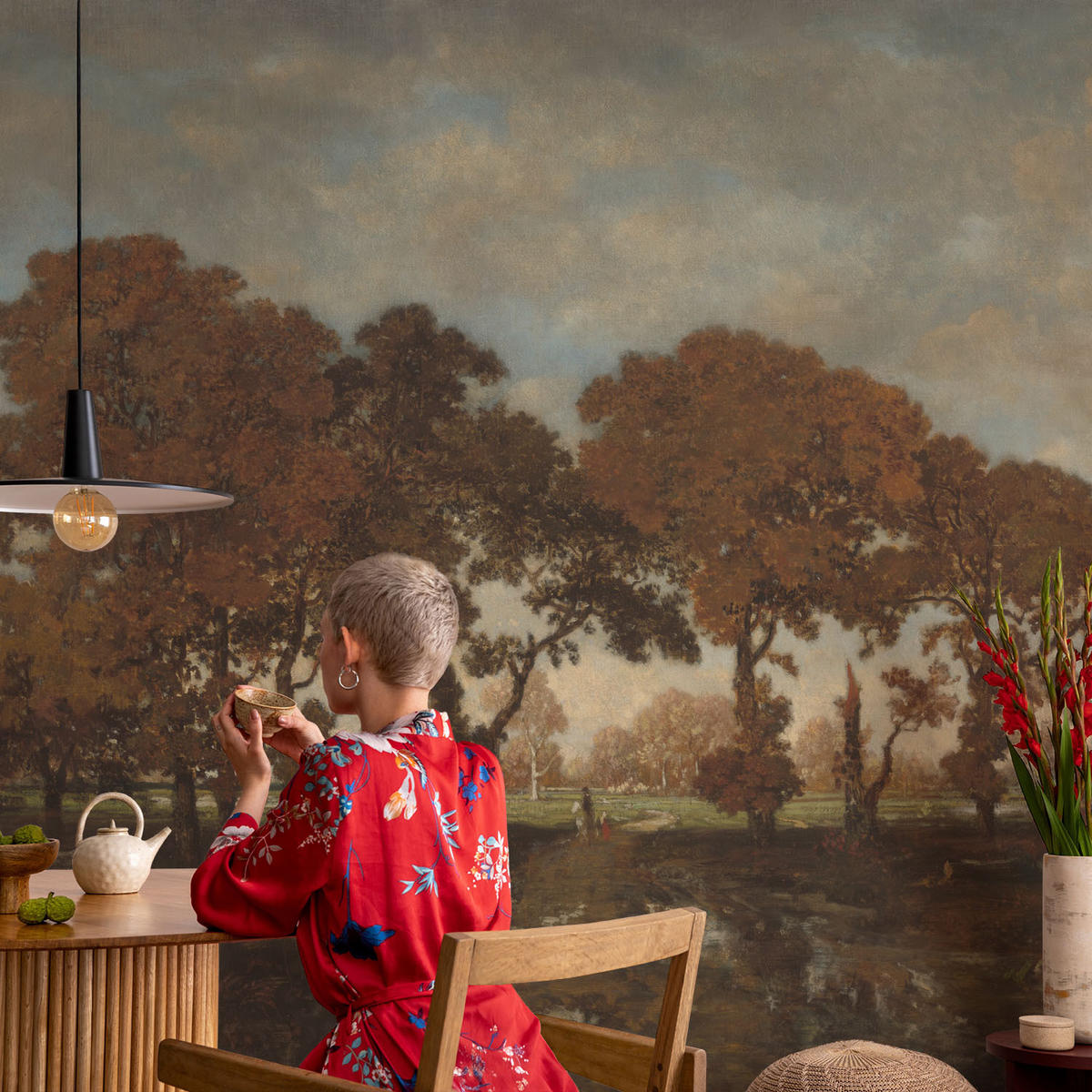 FOTOTAPETE 104x70 cm - Idyllische Landschaft - Weiß, Textil (104/70cm) - Wallfluent