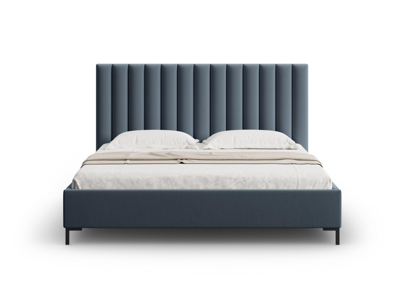 BETT mit Bettkasten und Kopfteil Allison aus strukturiertem Stoff dunkelblau 160x200cm - Dunkelblau, Textil (160/200cm) - Micadoni