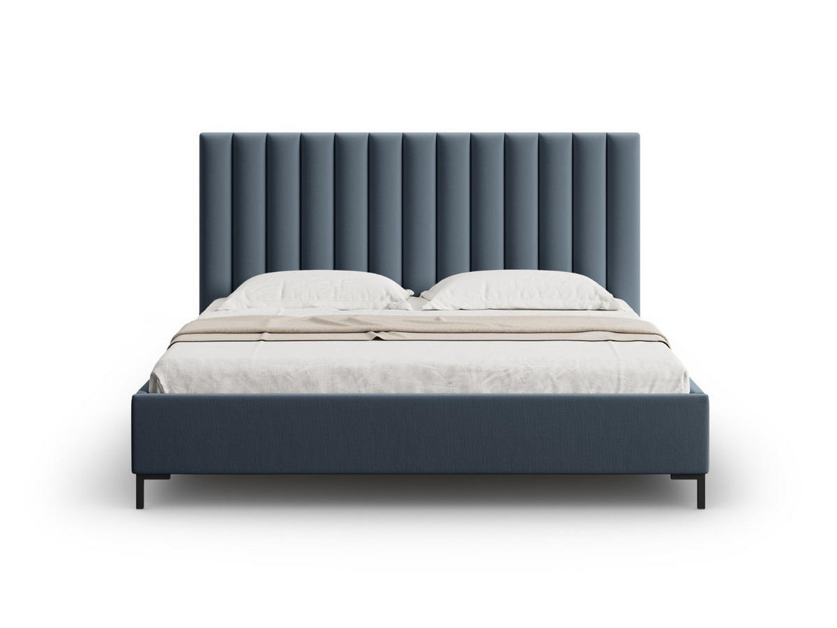 BETT mit Bettkasten und Kopfteil Allison aus strukturiertem Stoff dunkelblau 160x200cm - Dunkelblau, Textil (160/200cm) - Micadoni