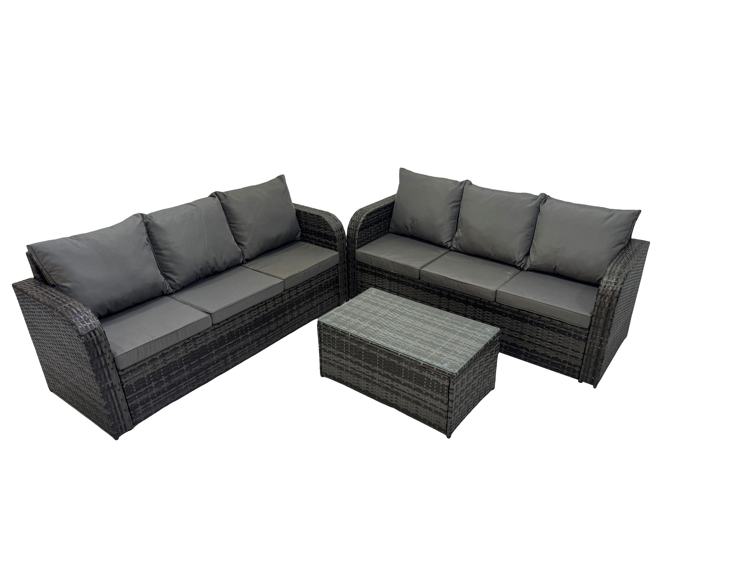 GARTENMÖBEL-SET mit Kissen Polyrattan Dunkelgrau 6-Sitzer - Dunkelgrau/Grau, Glas/Kunststoff - Fimous