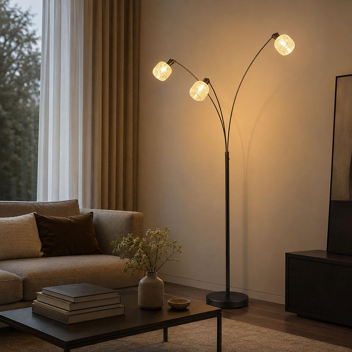 LED STEHLEUCHTE Metall, schwarz-chrom matt, Glas, Schalter - Orange, Glas (84.5/100/200.5cm) - Globo Lighting
