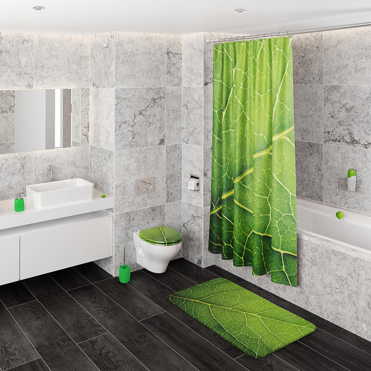 WC-SITZ mit Absenkautomatik Blatt - Grün, Holzwerkstoff (38/6/47cm) - Sanilo