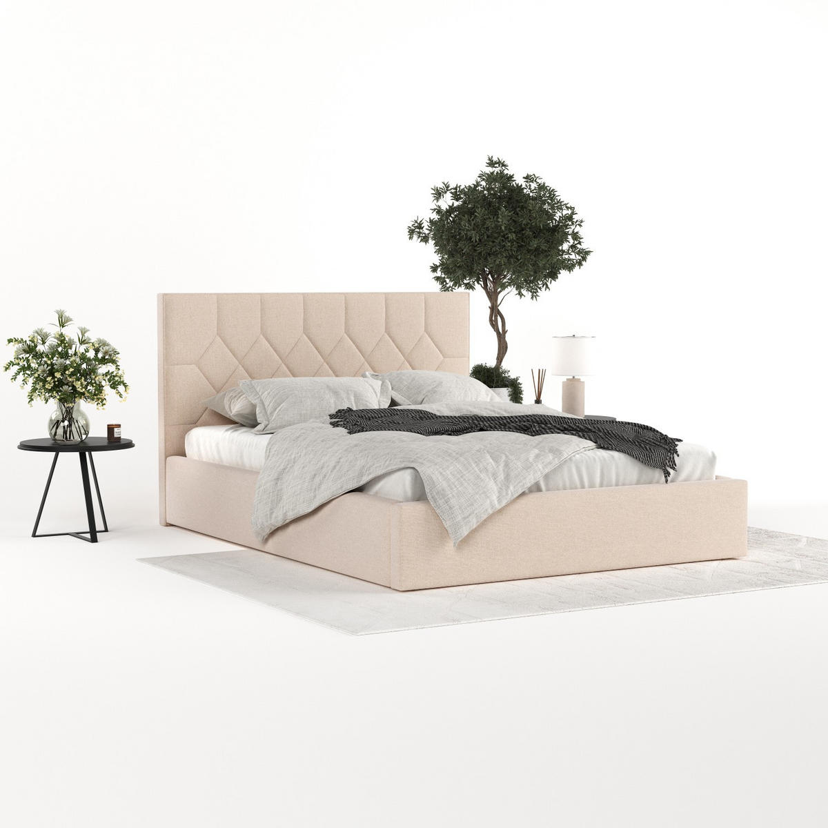 POLSTERBETT Brisa 180/200 cm Creme im Asti Stoff - Creme/Schwarz, Holz/Holzwerkstoff (180/200cm) - AltaBeds