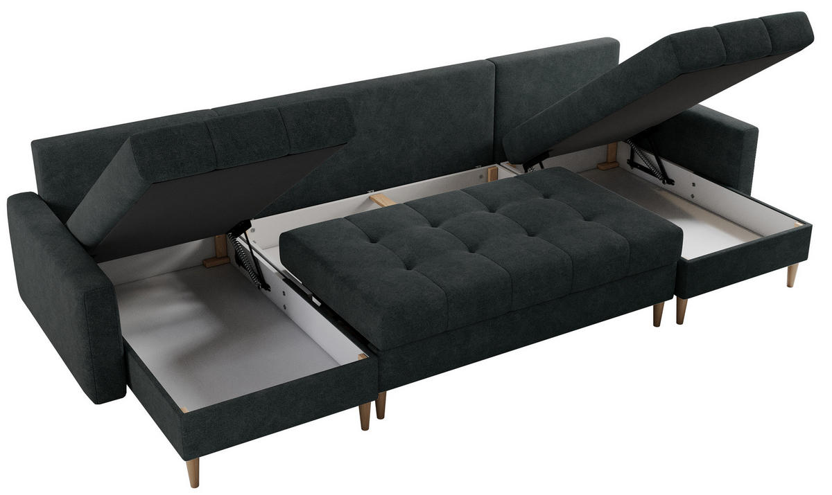 WOHNLANDSCHAFT Colin U Struktur Dunkelgrau - Dunkelgrau/Braun, Holz/Textil (290/75/140cm) - MKS