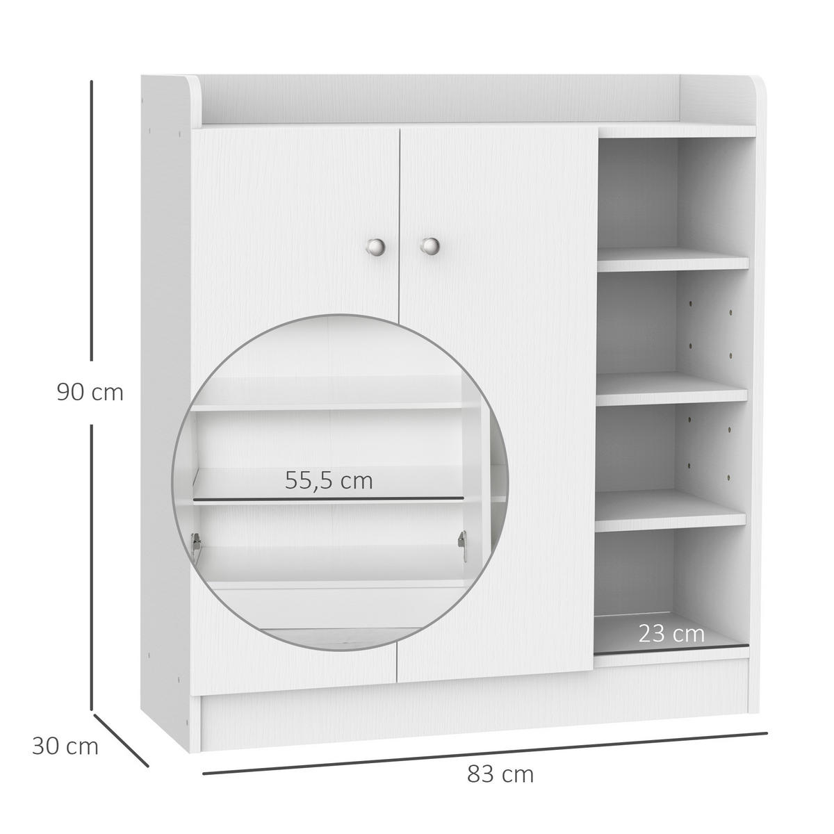 SCHUHSCHRANK, Spanplatte, MDF, Weiß, 83 x 30 x 90 cm - Weiß, Holzwerkstoff (30/90/83cm) - HOMCOM