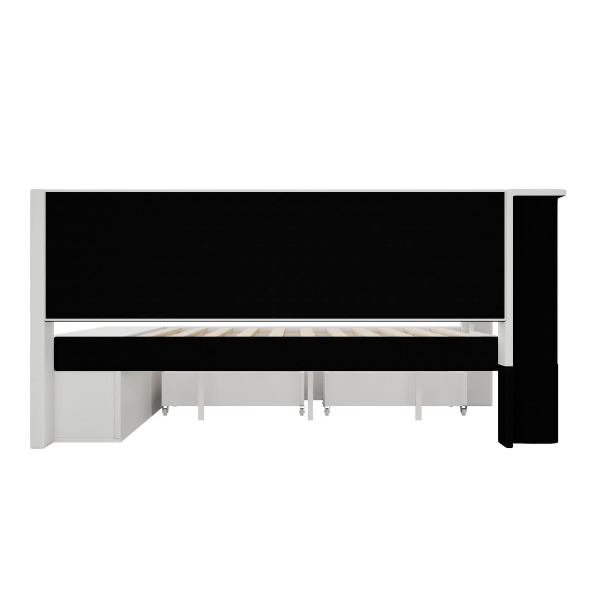 STAURAUMBETT 90/200 cm DE-03405, mit USB, LED, Schuhschrank und zwei Schubladen, in Weiß - Weiß, Holzwerkstoff (90/200cm) - ComfortXL