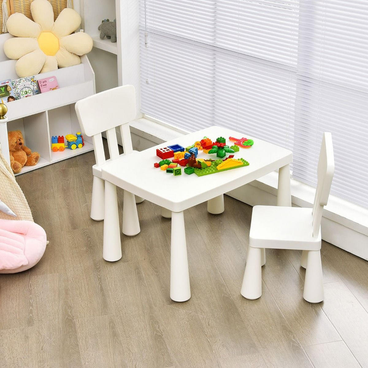 KINDERTISCH mit 2 Stühlen weiß(3-tlg) - Weiß, Kunststoff (76.5/49.5/54.5cm) - COSTWAY