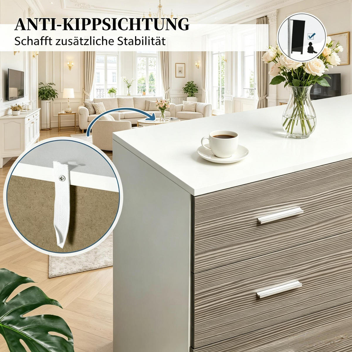 KOMMODE DE-38081 76/35/72 cm mit 4 Schubladen Weiß/Grau - Grau, Holzwerkstoff (76/72/35cm) - ComfortXL