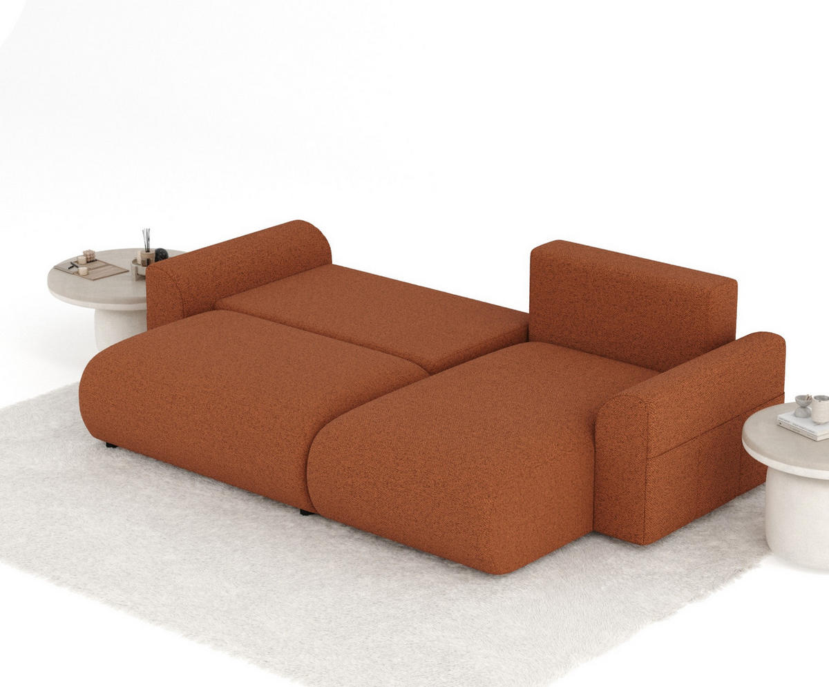 ECKSOFA MIT SCHLAFFUNKTION Bodega Kupferfarbe Webstoff - Schwarz/Kupferfarben, Holz/Holzwerkstoff (235/138cm) - Maison de Reve