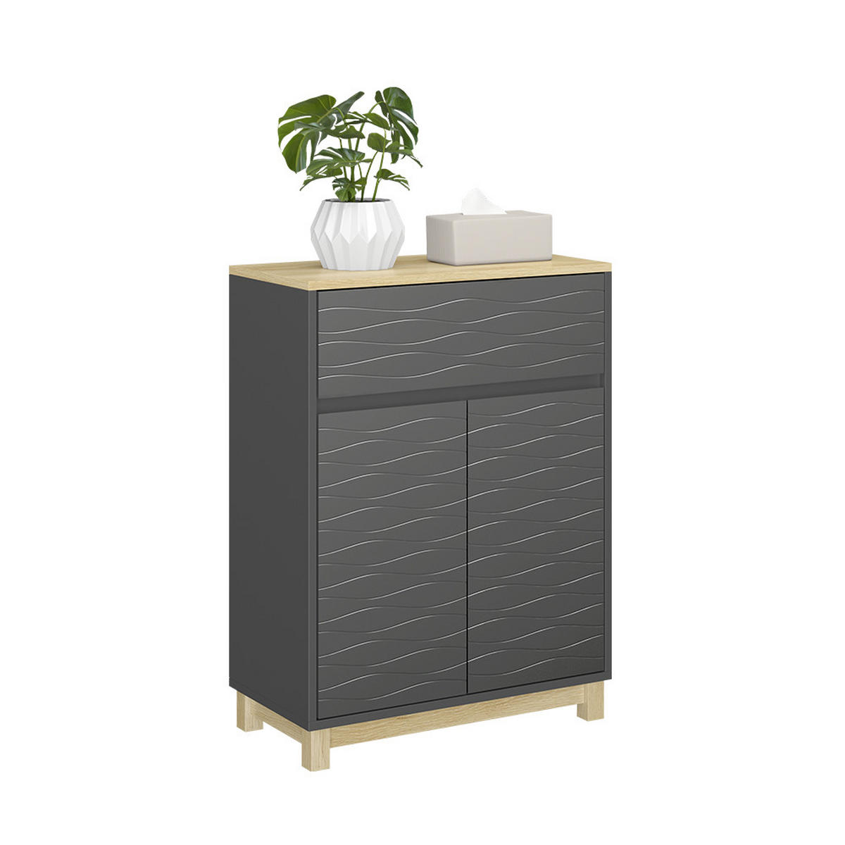 MIDISCHRANK Livia Anthrazit 60 x 80 cm mit Schublade - Anthrazit/Naturfarben, Holzwerkstoff (60/80/30cm) - Vicco