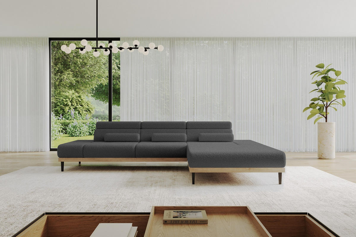 ELEKTRISCHES ECKSOFA Rechts MONA 316x205x85 Grau Bouclé - Silberfarben/Grau, Holzwerkstoff/Textil (316/205cm) - ALTDECOR
