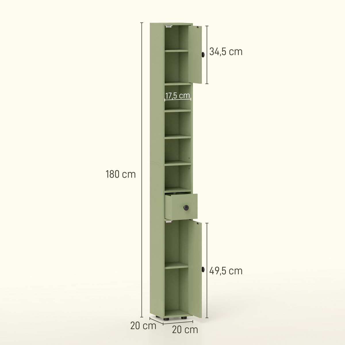 BADEZIMMERSCHRANK Spanplatte Grün - Schwarz/Grün, Karton/Holzwerkstoff (20/180/20cm) - Kleankin