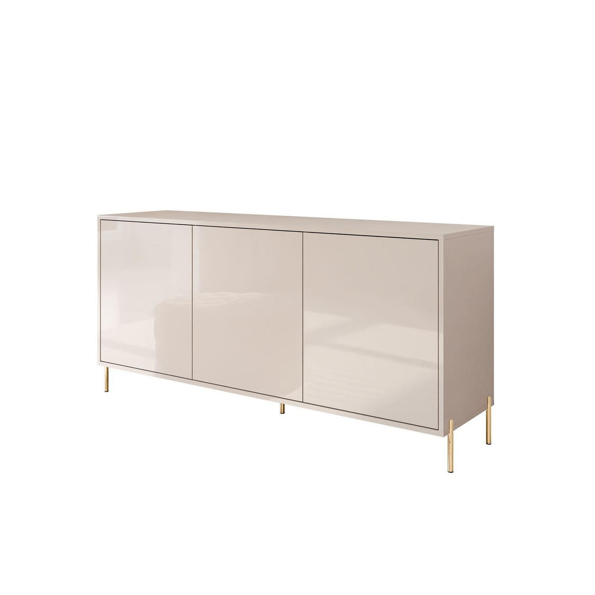 KOMMODE SANAYI Kaschmir Hochglanz – gerade goldene Beine - Kaschmir/Goldfarben, Holzwerkstoff (154/78/40cm) - Lookway