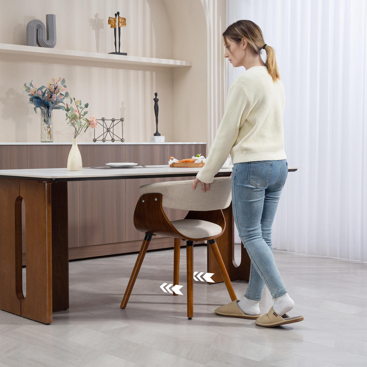 ESSZIMMERSTUHL Polyester Schaumstoff Beige - Beige, Holz (55/75/62cm) - HOMCOM