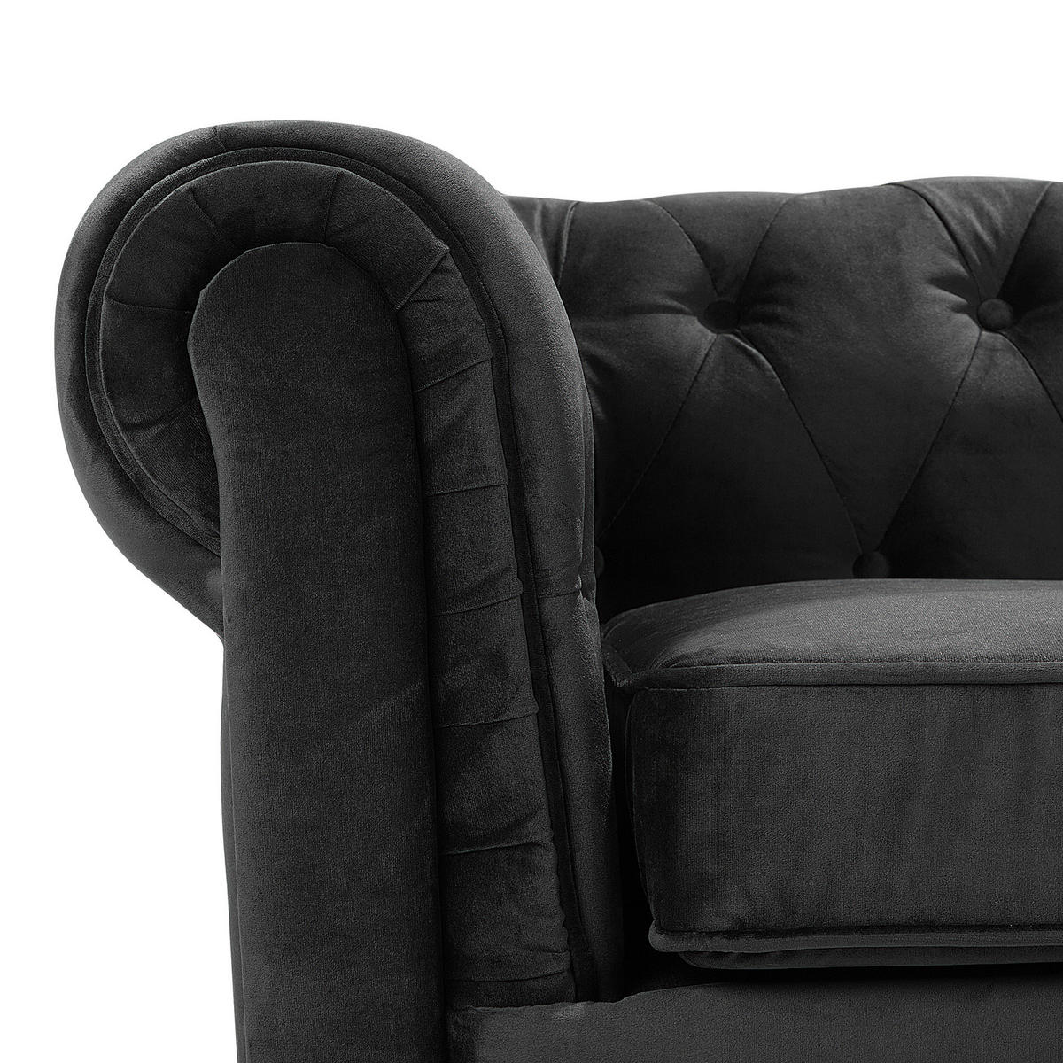 SESSEL Samtstoff schwarz Chesterfield - Dunkelbraun/Schwarz, Textil (110/70/75cm) - Beliani
