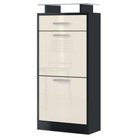 SCHUHSCHRANK Loret Front in Creme Hochglanz - Creme, Holzwerkstoff (46/104/23cm) - Vladon